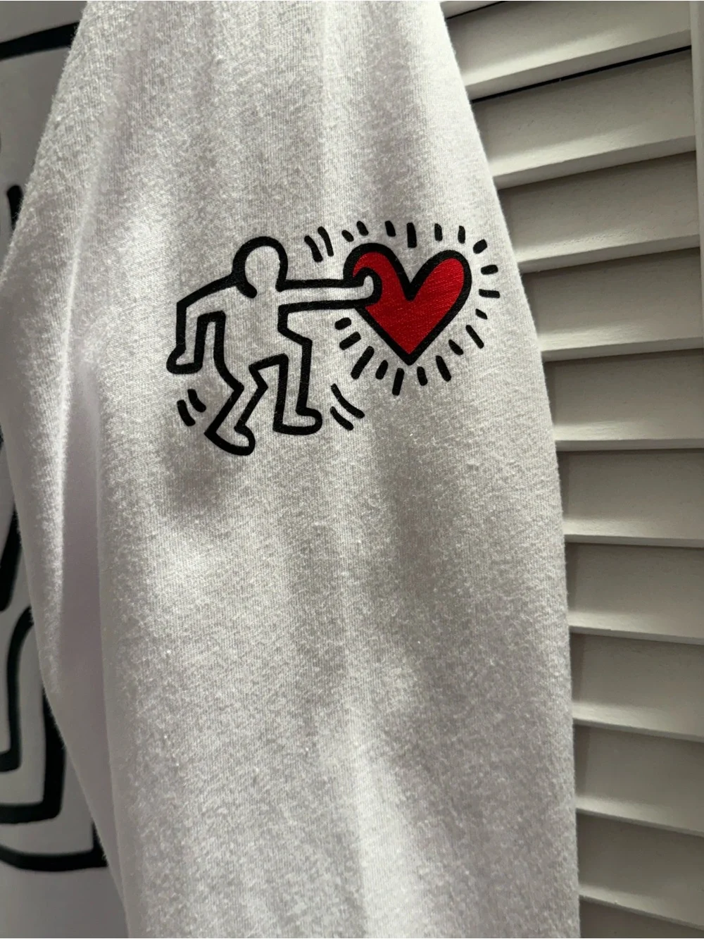 GAP White Long-Sleeve Graphic Tee with Black Keith Haring Motif